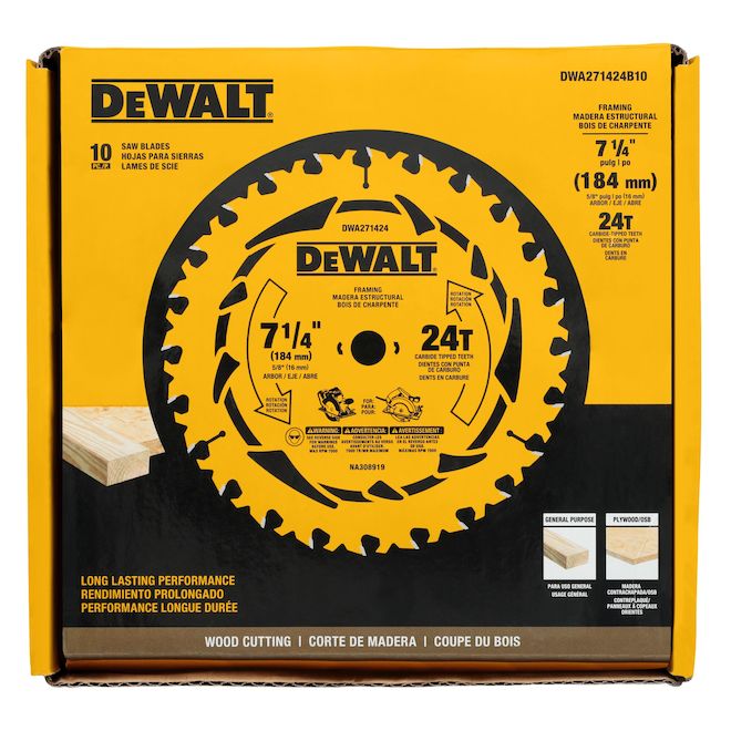 DEWALT Wood Circular Saw Blade - Carbide-tipped - 7 1/4-in Dia - 24-Tooth