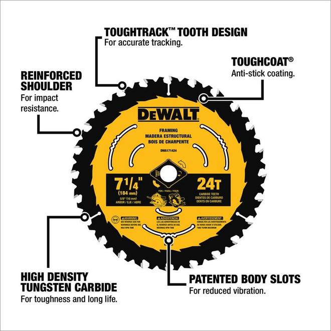 DEWALT Lame de scie circulaire pour bois de charpente, 24 dents en car –  Distribution Pro-Expert Inc.