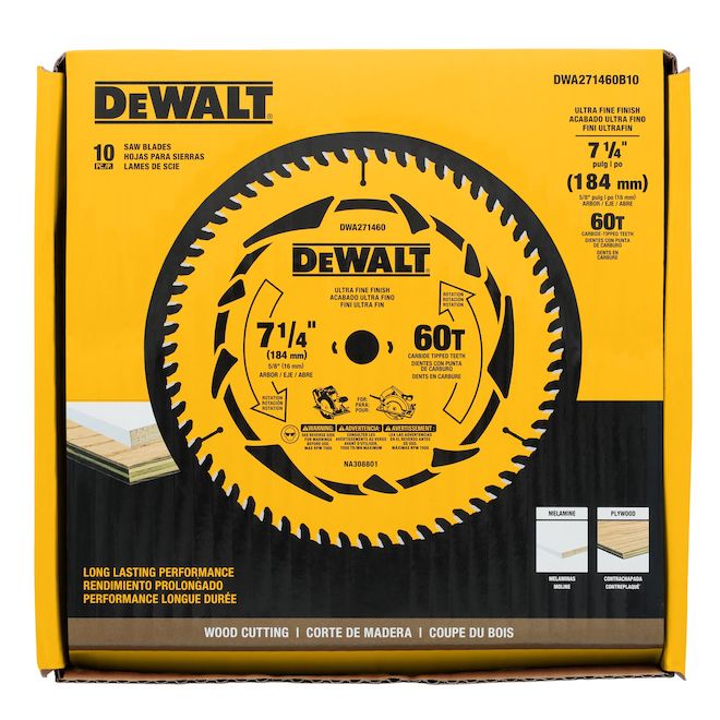 DEWALT Wood Circular Saw Blade 7 1/4-in Dia 60 Carbide Tooth - ATB Grind