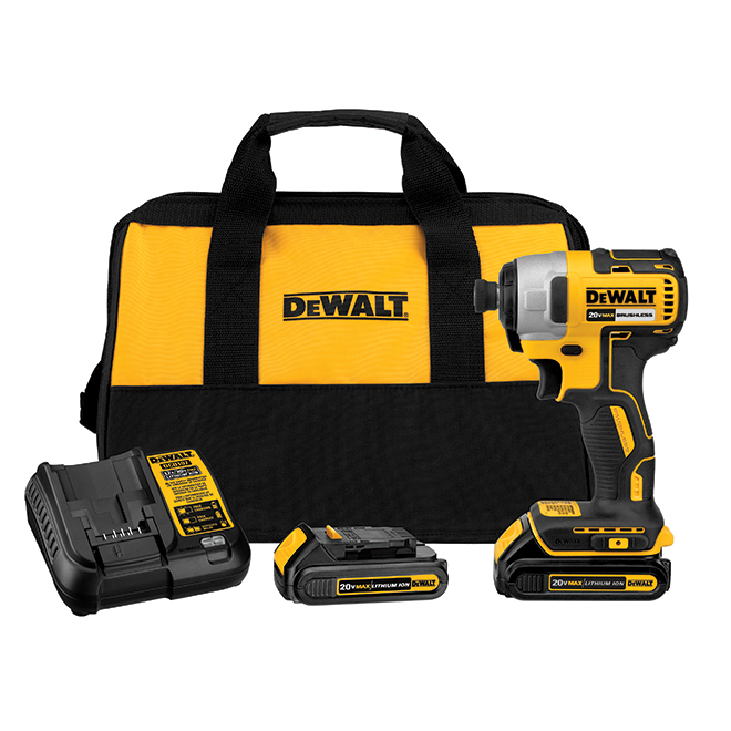 DeWalt 20-Volt Max 1/4-in Cordless Impact Driver with Batteries and Charger - Brushless Motor - Variable Speed