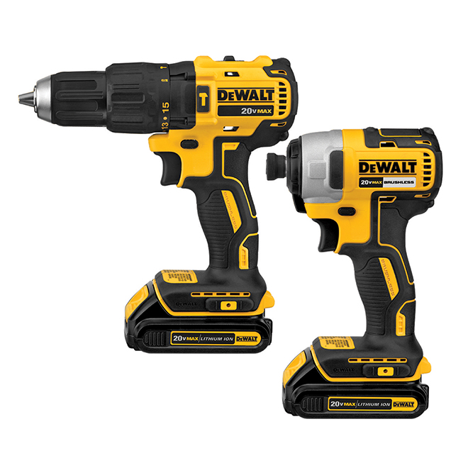 DeWalt Hammer Drill and Impact Driver with Batteries and Charger - Brushless Motor - LED Light - Cordless