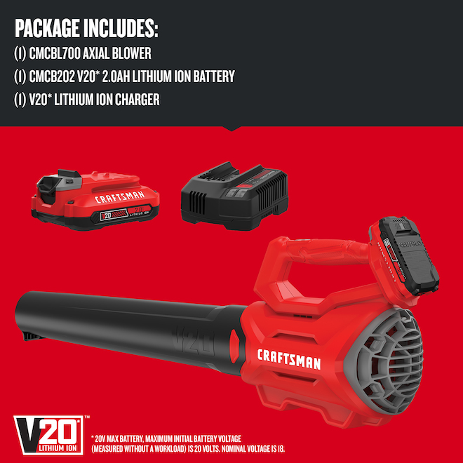 CRAFTSMAN 20 V Lithium-Ion 340 CFM 90-mph Cordless Blower - Battery and Charger included