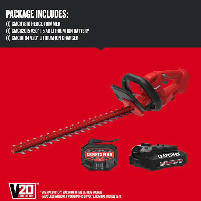 CRAFTSMAN Cordless Hedge Trimmer 20 V  20-in Battery and Charger included