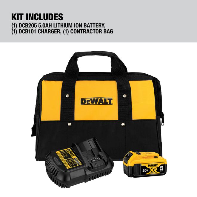DEWALT 5 AH 20 V MAX Lithium-ion Battery, Charger and Tool Bag Kit
