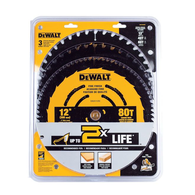 DeWalt Pack of Circular 12-in Saw Blades - 1 x 80 TH and 2 x 40 TH - Pack of 3