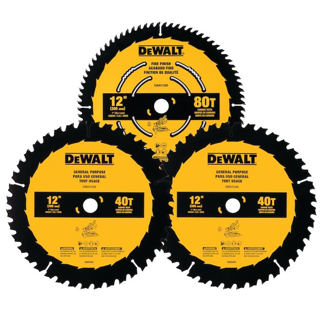 DeWalt Pack of Circular 12-in Saw Blades - 1 x 80 TH and 2 x 40 TH - Pack of 3