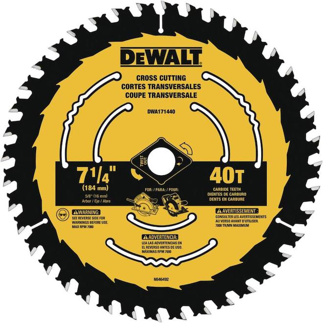 Image of Dewalt | 1-Pack 7-1/4-In 40-Tooth Dry Cut Only Standard Tooth Circular Saw Blade | Rona