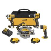 Ensemble de 4 outils sans fil à moteur sans balais Dewalt, 20 V Max XR, 2 batteries, jaune/noir