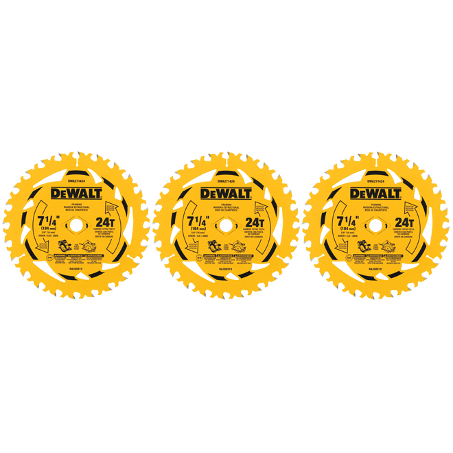 DEWALT 3-Pack 7-1/4-in 24-Tooth Dry Cut Only Standard Tooth Circular Saw Blade