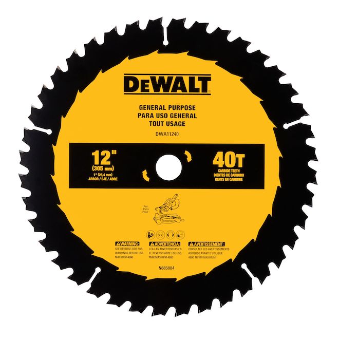 Lame de scie circulaire DEWALT de 12 po à 40 dents standard pour la coupe à sec (1/pqt)