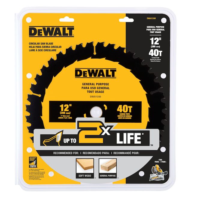 Lame de scie circulaire DEWALT de 12 po à 40 dents standard pour la coupe à sec (1/pqt)