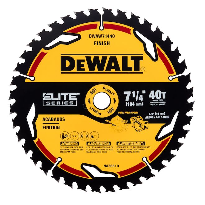 Lame de scie circulaire DEWALT de 7,25 po à 40 dents standard pour la coupe à sec (1/pqt)