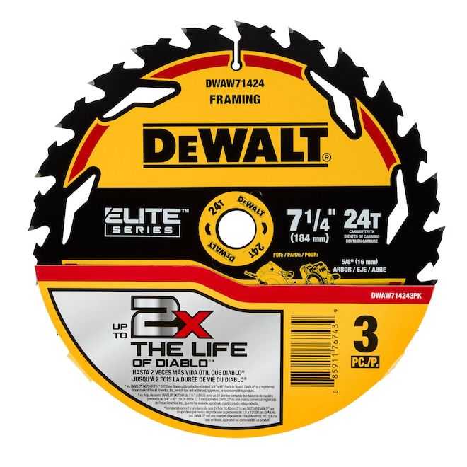 DEWALT 3-Pack 7-1/4-in 24-Tooth Dry Cut Only Combination Tooth Carbide Circular Saw Blade