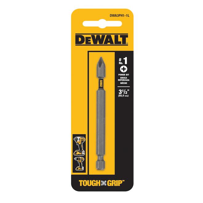 Embout de tournevis en acier à tête phillips, DEWALT Tough Grip, 1 unité, 3,5 po, #1, tige hexagonale