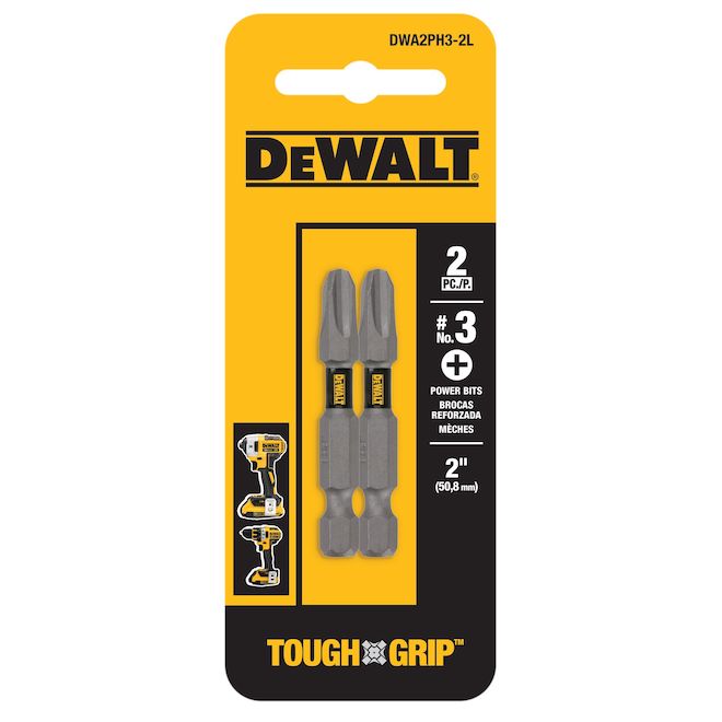 DEWALT Tough Grip - 2-Piece - 2-in - #3 - Phillips Head - Steel - Hex Shank Screwdriver Bit