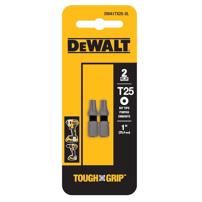 Embout de tournevis en acier à tête Torx, DEWALT Tough Grip, 1 unité, 1 po, T25, tige hexagonale