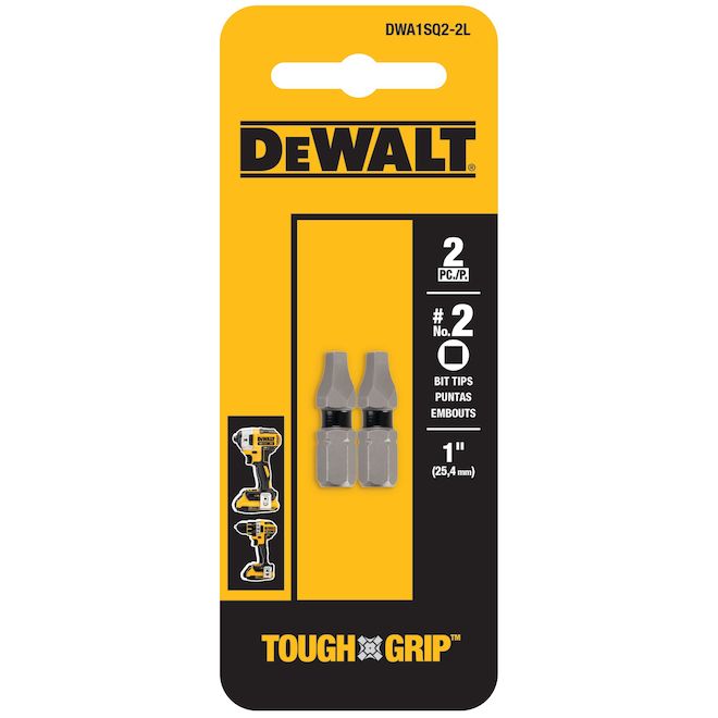 DEWALT Tough Grip - 2-Pieces - 1-in - #2 - Square Head - Steel - Hex Shank Screwdriver Bit