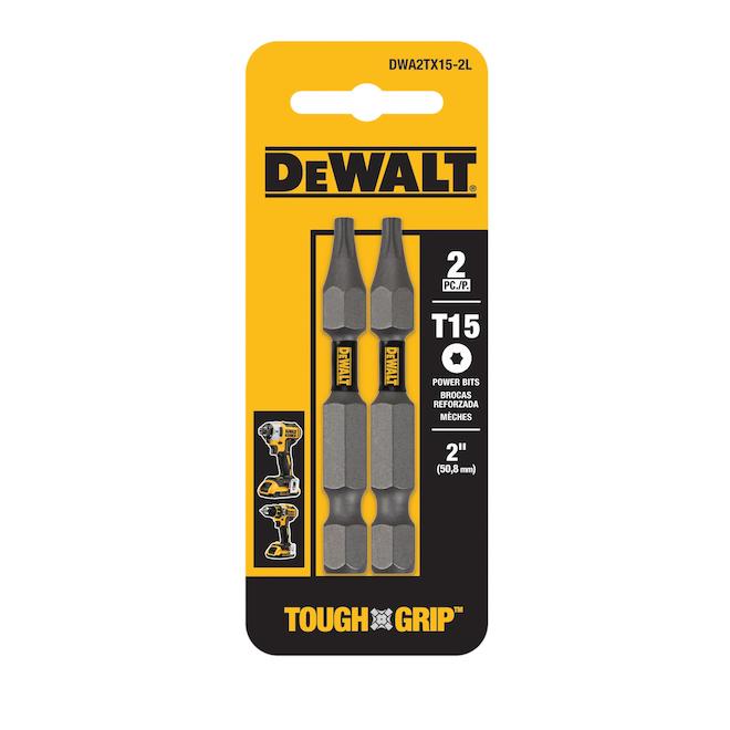 Embout de tournevis DEWALT Tough Grip de 2 po T15 en acier, Torx (2/pqt)