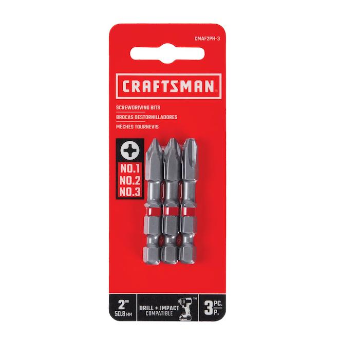 Ensemble d'embouts de tournevis CRAFTSMAN de 2 po en acier, Phillips (3/pqt)