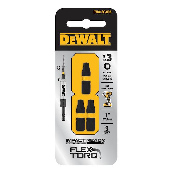 Embout de tournevis DEWALT Flextorq de 1/4 po x 1 po, carré/Robertson (3/pqt)