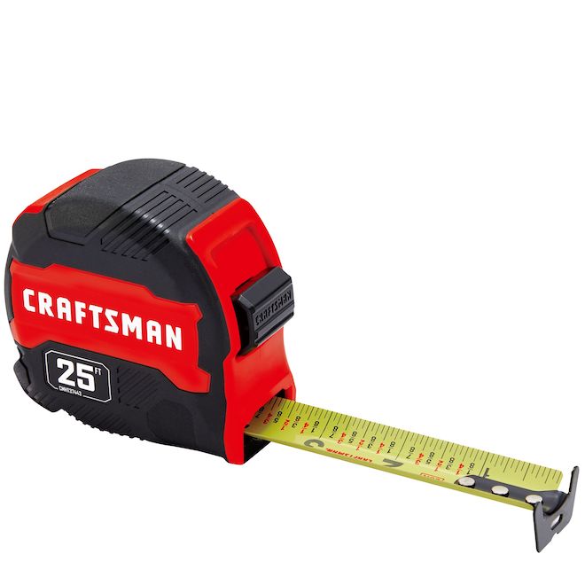 CRAFTSMAN Measuring Tape Compact Easy Grip Black and Red 25-ft