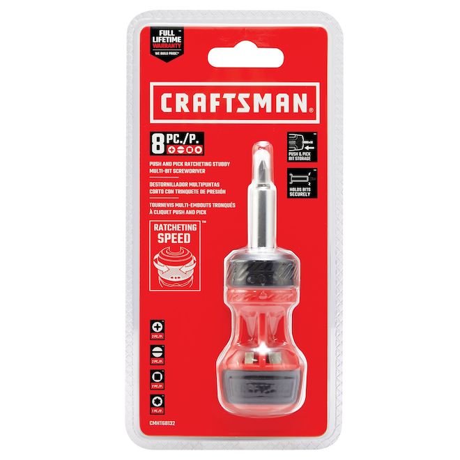 CRAFTSMAN Stubby Ratcheting Screwdriver Set with 6-Bit Push-n-Pick - 2 3/4-in Handle