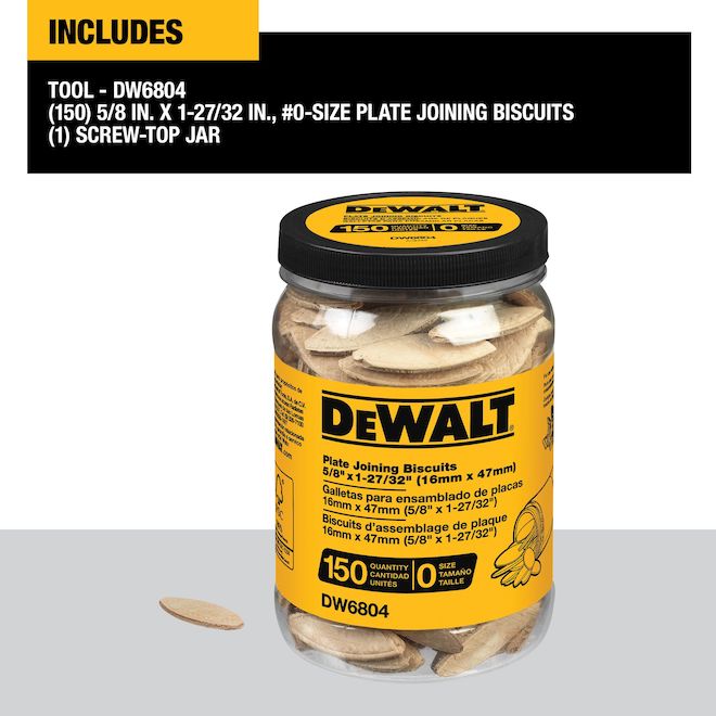 DEWALT 0.63 x 1.85-in #0 Size Plate Joining Biscuits - 150/Qty