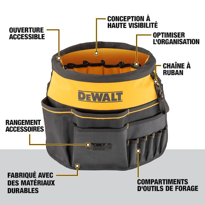 Range-tout souple pour seau DEWALT avec 37 pochettes et boucles