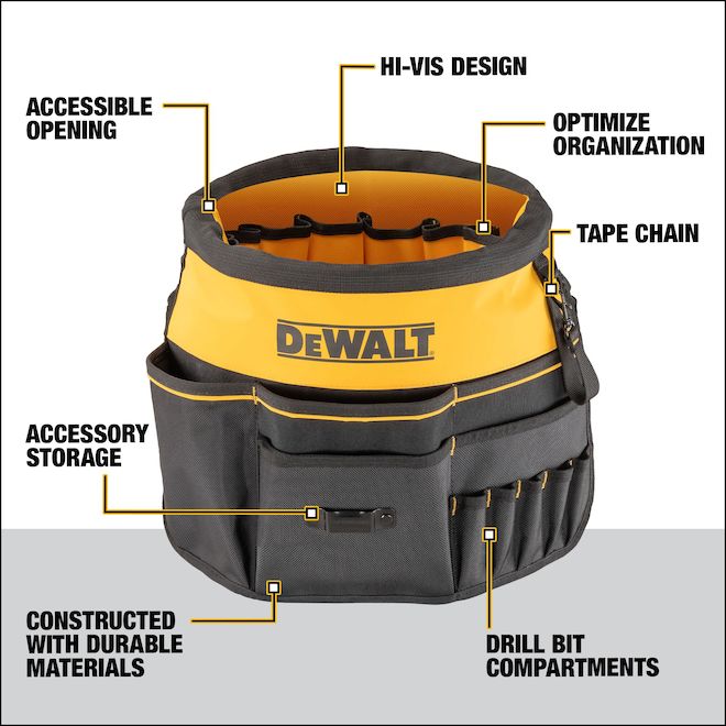 DEWALT Bucket Tool Organizer with 37 pockets and buckles