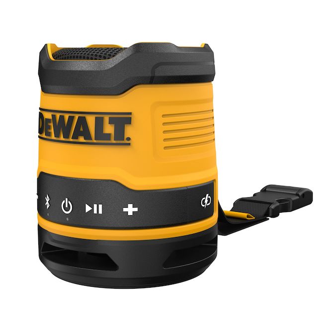 Mini haut-parleur rechargeable Bluetooth DEWALT pour chantier avec bandoulière et boucle