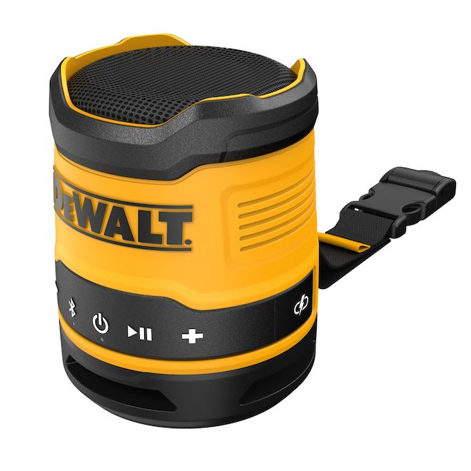 Mini haut-parleur rechargeable Bluetooth DEWALT pour chantier avec bandoulière et boucle