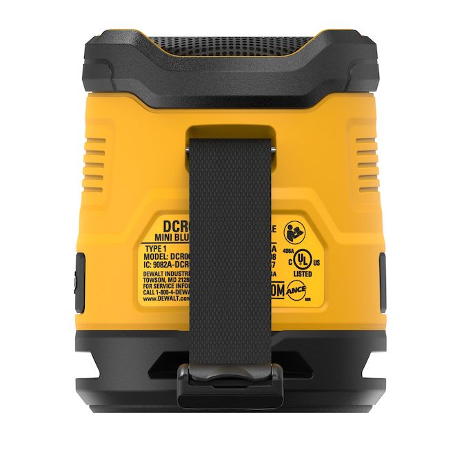 Mini haut-parleur rechargeable Bluetooth DEWALT pour chantier avec bandoulière et boucle