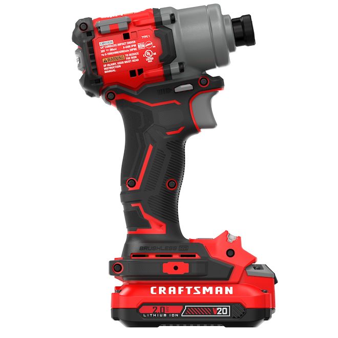 CRAFTSMAN BRUSHLESS RP Cordless Impact Driver 20V 1/4-in - With 2x 2.0Ah Batteries