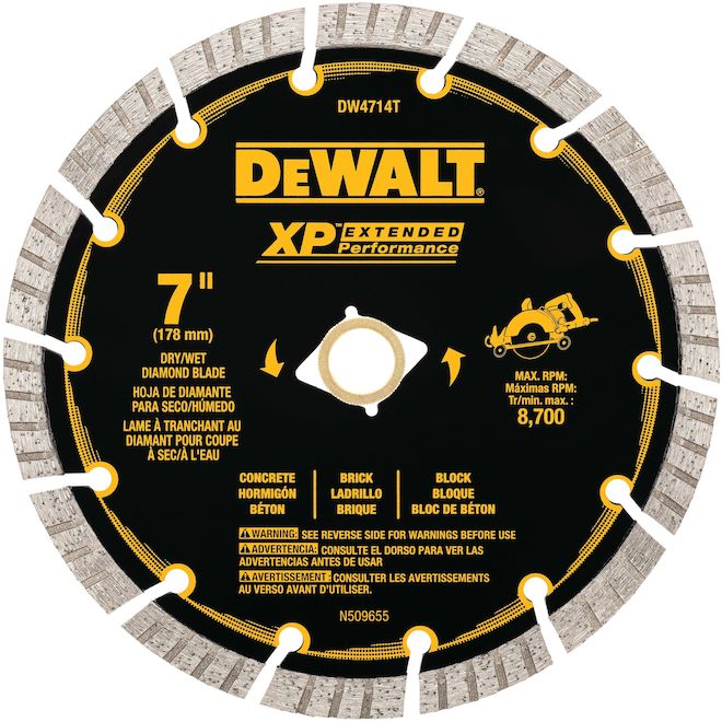DEWALT XP Extended Performance Diamond Blade for Angle Grinders and Circular Saws - 7-in