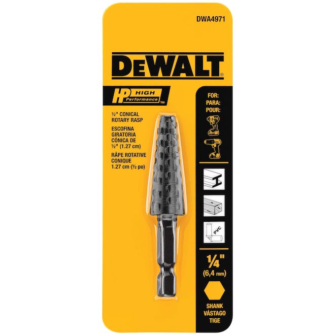 DEWALT High Performance 1/2-in Conical Rotary Rasp - 1/4-in Hex Bit