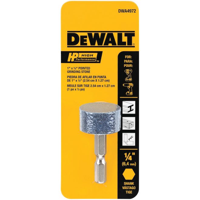 DEWALT High Performance Pointed Grinding Stone 1 x 1/2-in - 1/4-in Hex Bit
