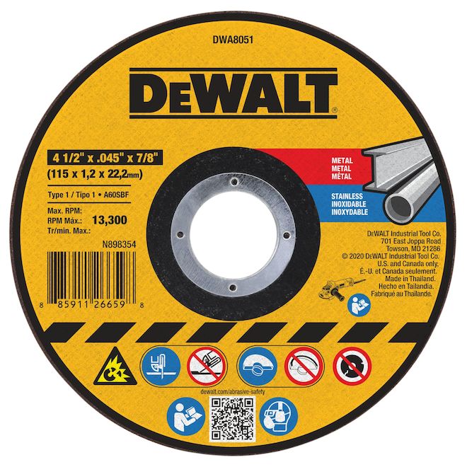 DEWALT 4-1/2 x .045-in Aluminum Oxide Abrasive Chop/Cut-Off Blade, 7/8-in Arbor For Concrete & Masonry Cutting (15-Pack)