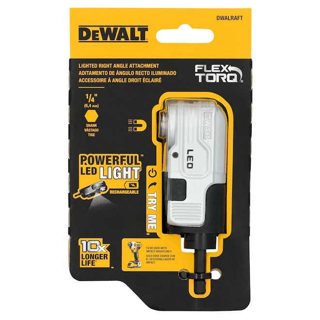 DEWALT Flex TORQ Lighted Right Angle Attachment with Hex 1/4-in Shank