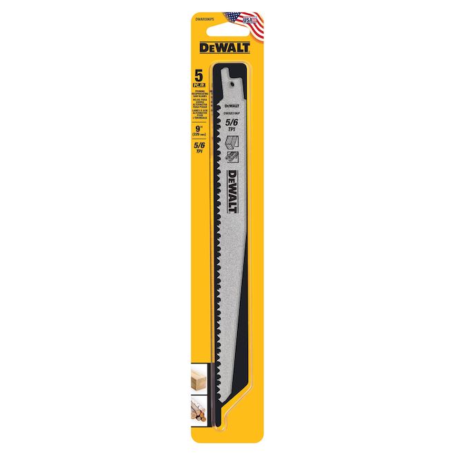 DEWALT Reciprocating Saw Blades 9-in Bi-Metal 5/6 Teeth - Pack of 5
