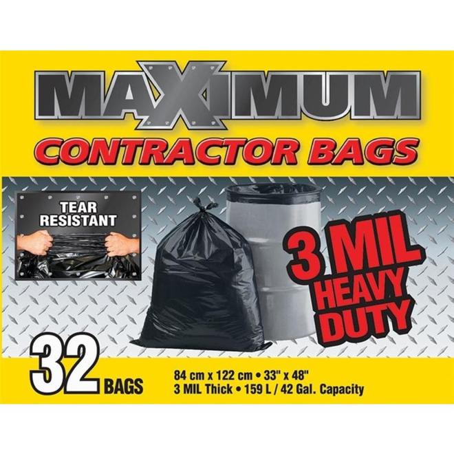 Contractor's Select Contractor Clean-Up Bags, Extra Thick, Black, 42 gal, 32 ct