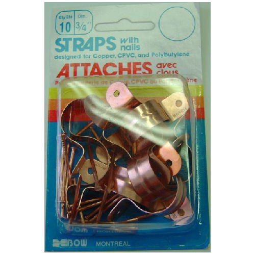 Bow 3/4-in Solid Copper Straps with Nails - For Copper/CPVC/Polybutylene Pipes - 10-Pack