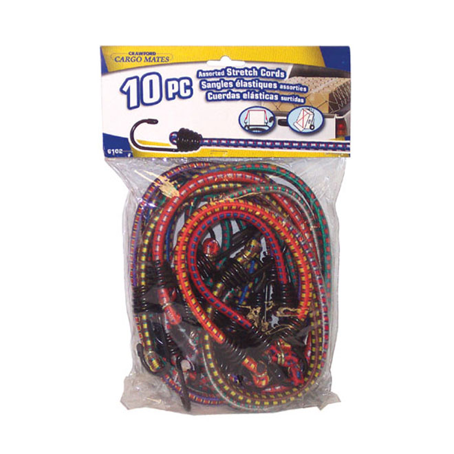 Stinson Stretch Cords - Steel Hook - Assorted Sizes and Colours - 10-Pack