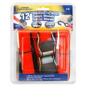 Stinsons Ultimate Cambuckle Tie Downs- Orange - Vinyl Coated S-Hooks - 12-ft L x 1-in W - 2-Pack