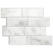 Smart Tiles Metro Carrera Peel and Stick Backsplash - White/Grey - 10-in x 11-in - Glossy Resin  - 4-Pack