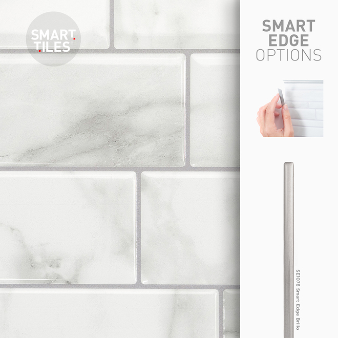 Smart Tiles Metro Carrera Peel and Stick Backsplash - White/Grey - 10-in x 11-in - Glossy Resin  - 4-Pack