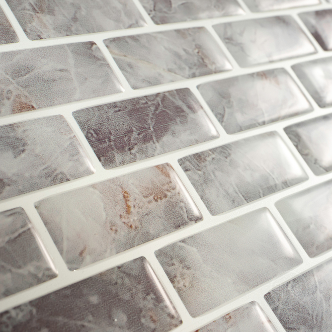 Smart Tiles Mandolia Acosta Peel and Stick Backsplash - Grey - Marble Look - 10-in x 10-in - Glossy Resin - 4-Pack