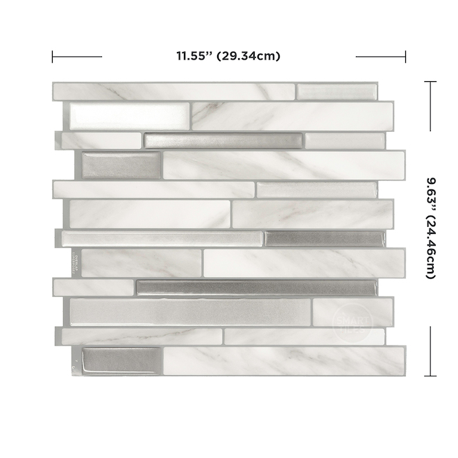 Smart Tiles Milano Carrera Peel and Stick Backsplash - Grey - 10-in x 11-in - Multi-Finish Resin - Marble Look - 4-Pack
