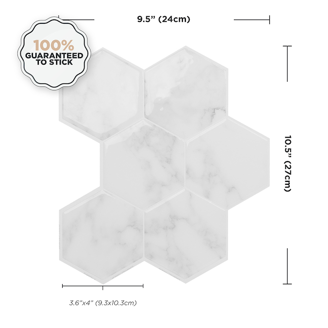 Smart Tiles Hexa Yule Peel and Stick Tiles 8.23-in x 22.29-in White Pack of 2