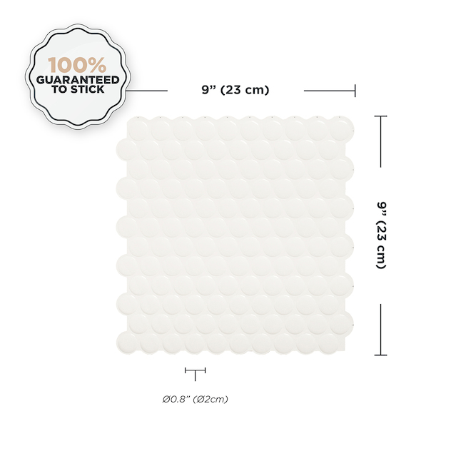 Carreaux à dosseret autoadhésifs Romy à pois de Smart Tiles, résine, blanc, 8,97 x 8,95 po, paquet de 4