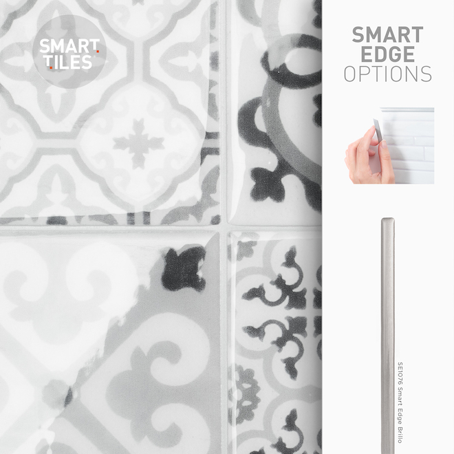 Smart Tiles Vintage Bartoli Adhesive Backsplash Tiles - Resin - Black and Grey - 9 x 9-in - 4/box